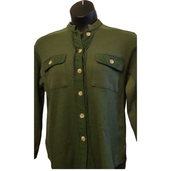 Tops - Waffle Knit Shaket Button Down Multi Media Boyfriend Shirt Jacket Button Down Lo